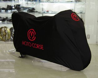 Telo coprimoto nero con logo rosso Motocorse