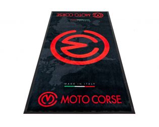 Tappeto moto rettangolare ufficiale Motocorse con logo rosso